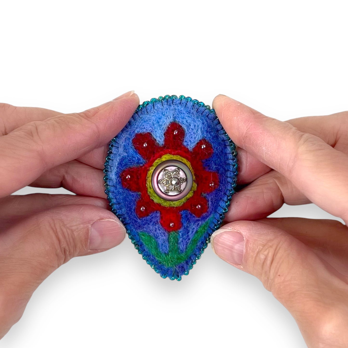 Blue Hand Felted Floral Brooch edition #6