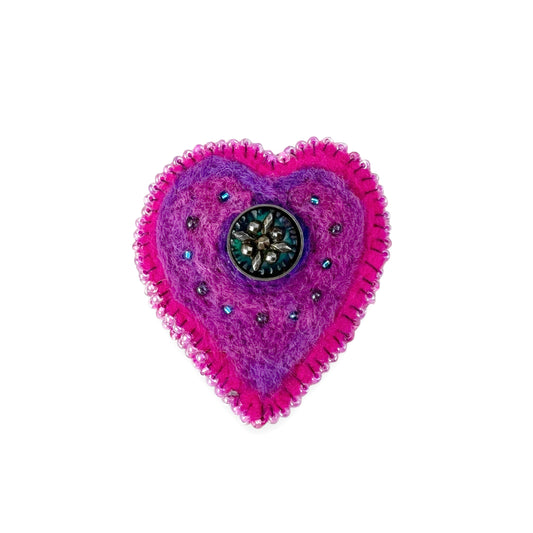 Pink Hand Felted Heart Brooch edition #8