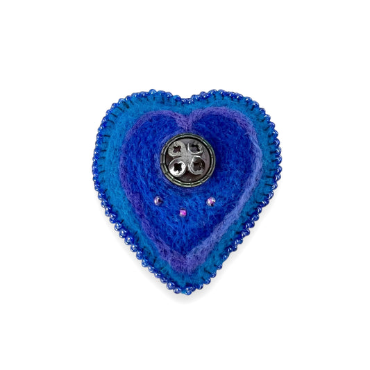 Blue Hand Felted Heart Brooch edition #9