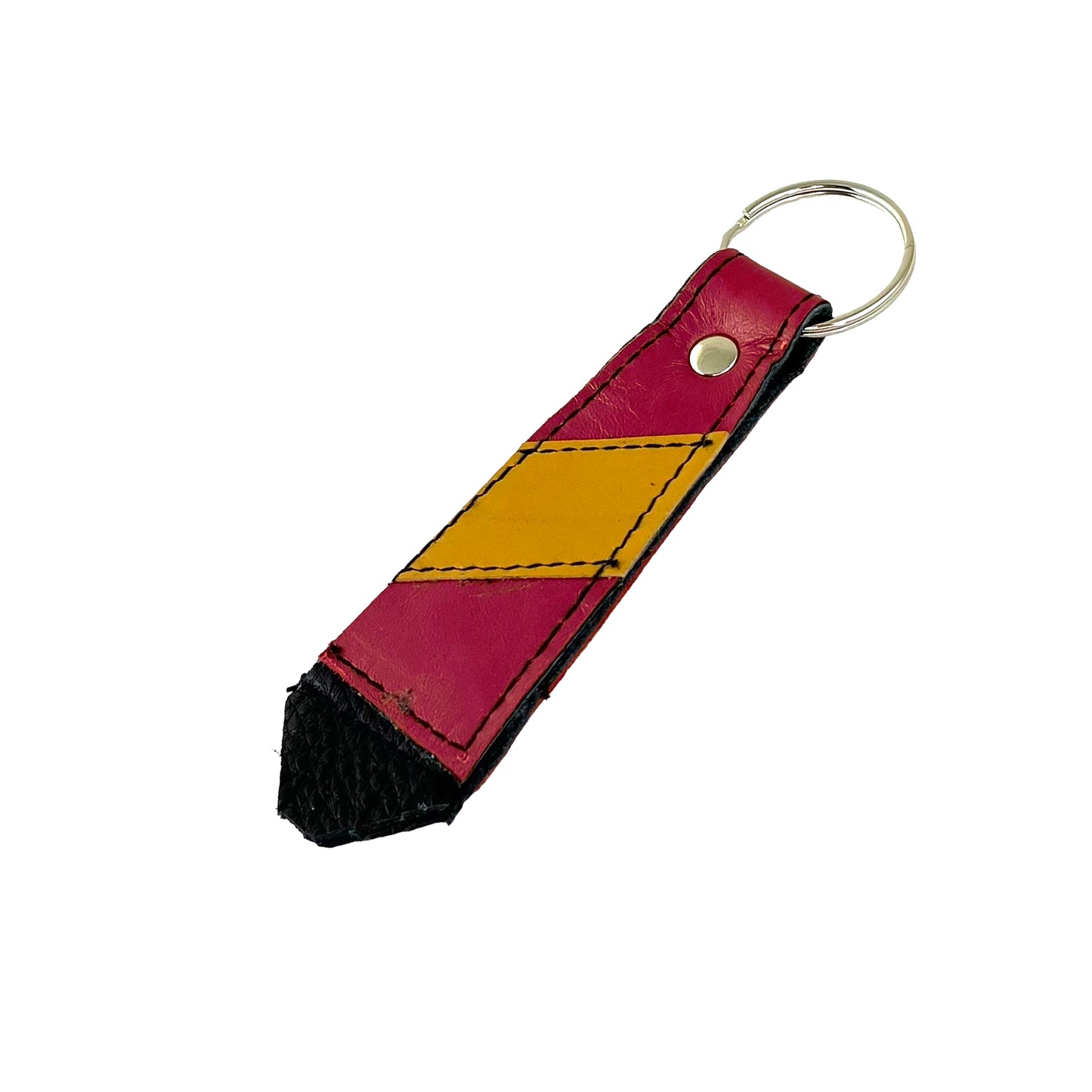 Large PInk Yellow Cowhide Key Ring Fob