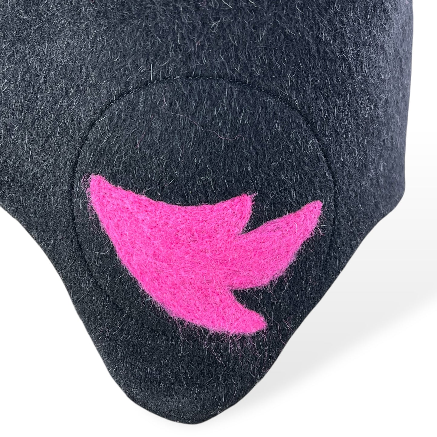 Black Pink Wing Amelia Wool Ear Flap Helmet Hat - Medium