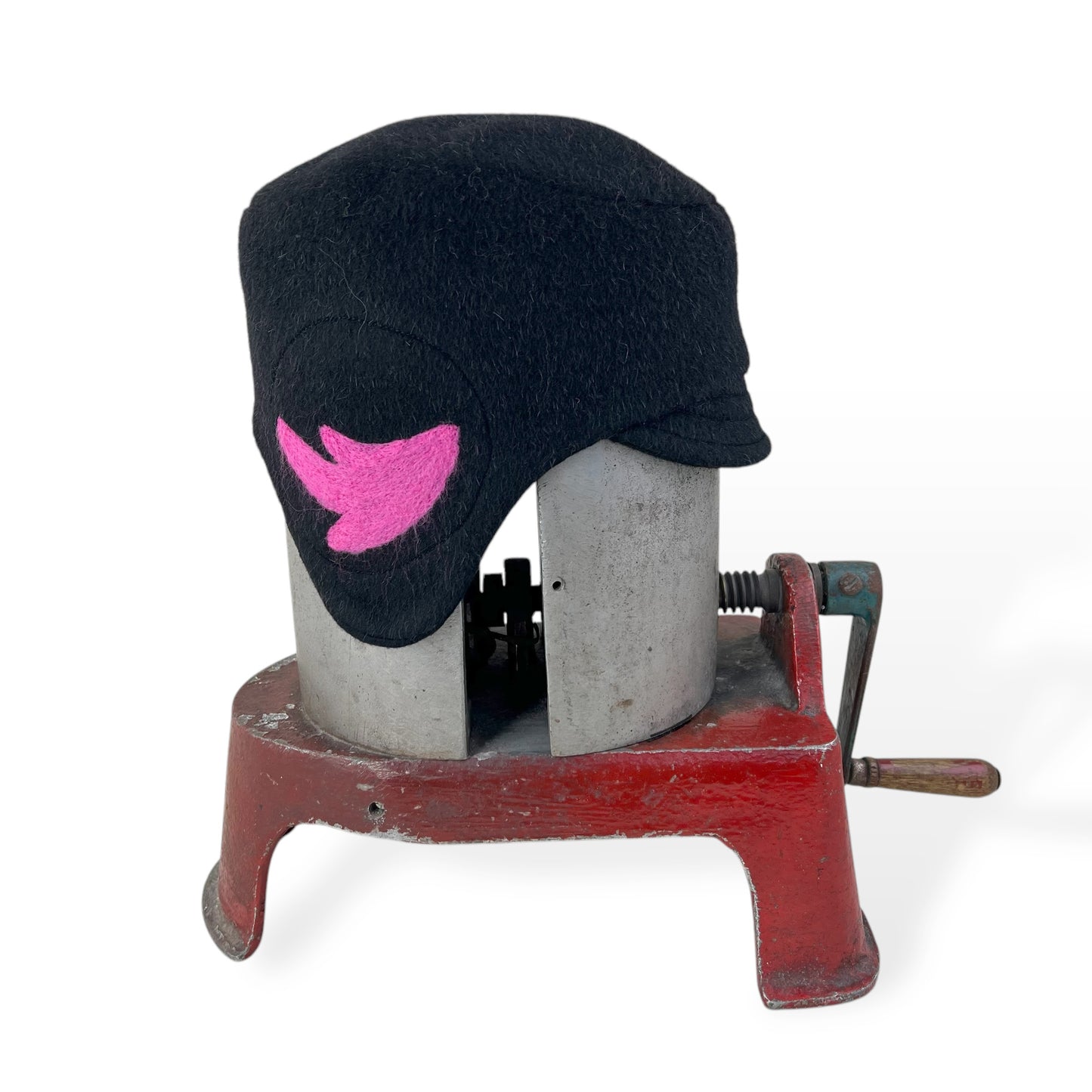 Black Pink Wing Amelia Wool Ear Flap Helmet Hat - Medium