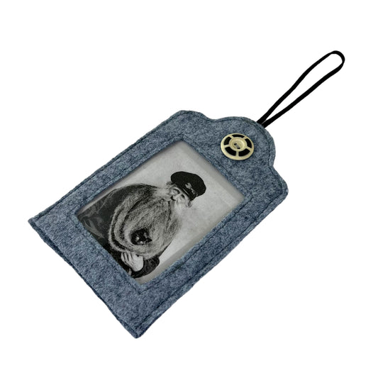 Grey Felt Ornamental Hanging Frame - Black and White Cat in Man's Beard