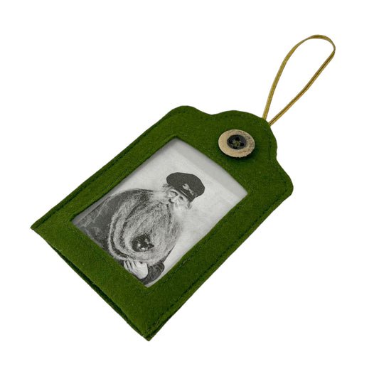 Olive Green Ornamental Hanging Felt Frame - Black and White Cat in Man's Beard