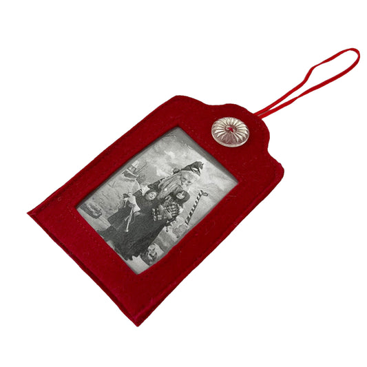 Red Felt Ornamental Hanging Frame - Black and White Vintage Santa costume