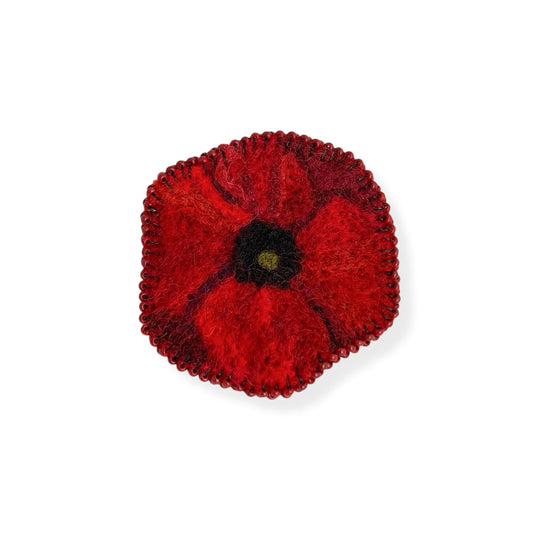 Red and Black Poppy Flower Needle Felted Brooch edition #8