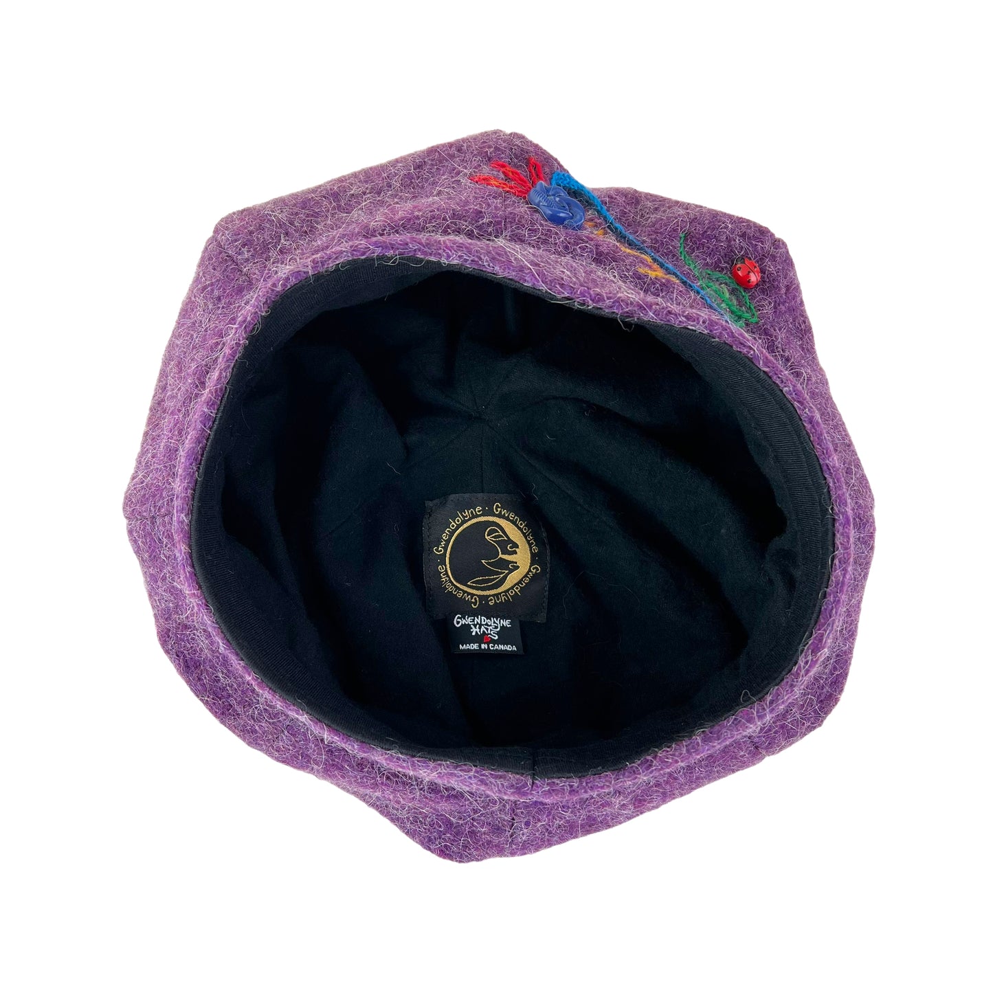 Purple Pumpkin Wool Knit Beret Tam Medium to Large Teal Blue Button PPE4
