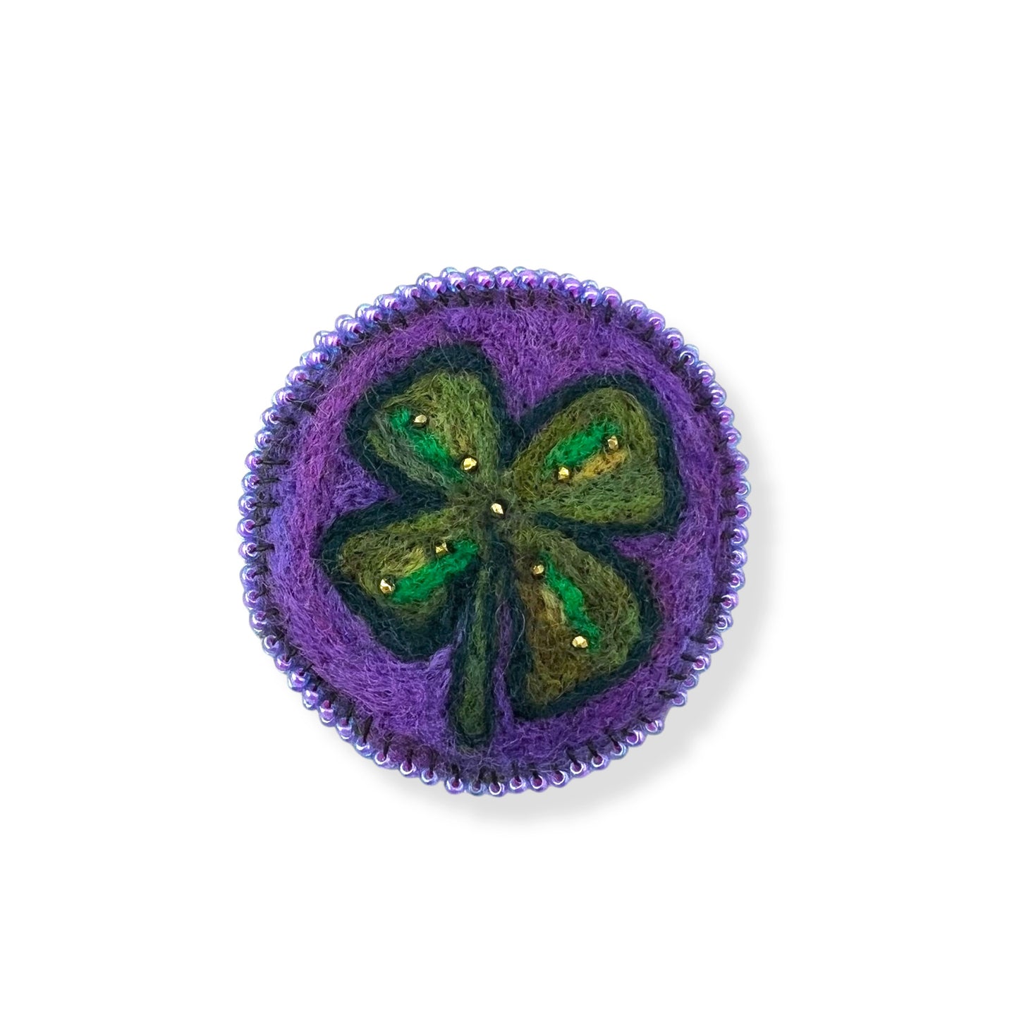 Green and Mauve Shamrock Leaf Brooch edition #2