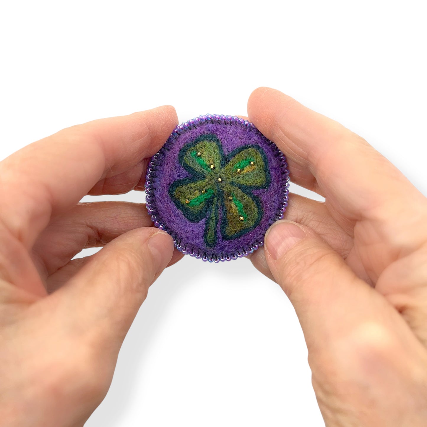 Green and Mauve Shamrock Leaf Brooch edition #2