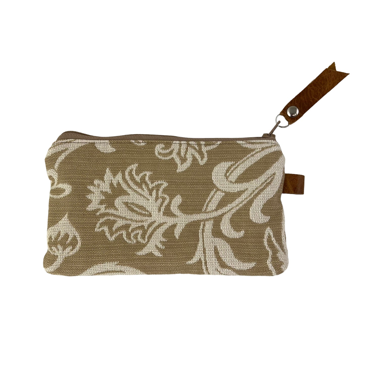 Beige Green Ivory Patchwork Tapestry Zipper Card Wallet