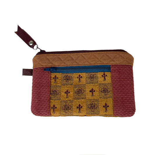 Gold Rust Teal Patchwork Tapestry Zipper Card Wallet