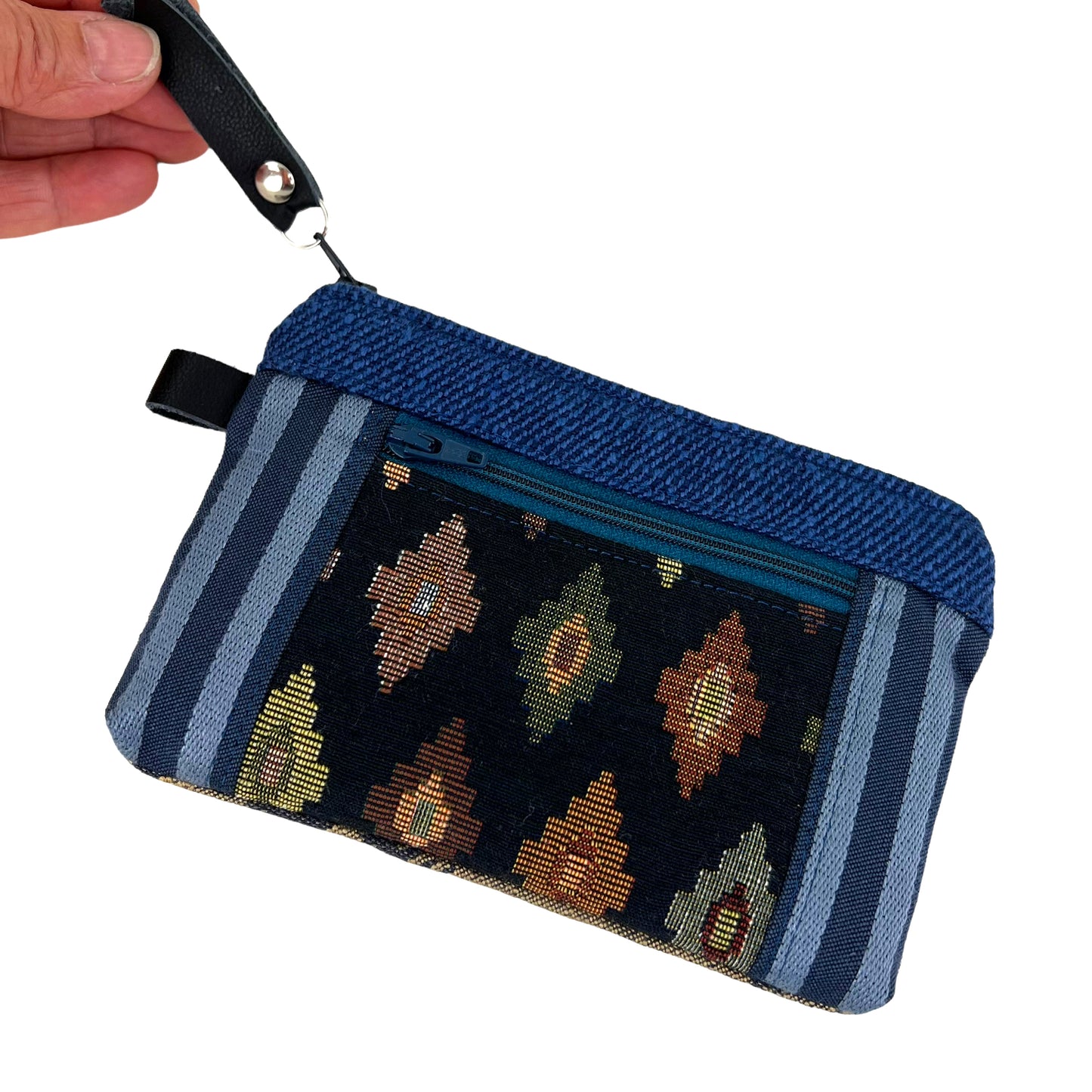 Blue Patchwork Tapestry Zipper Card Wallet