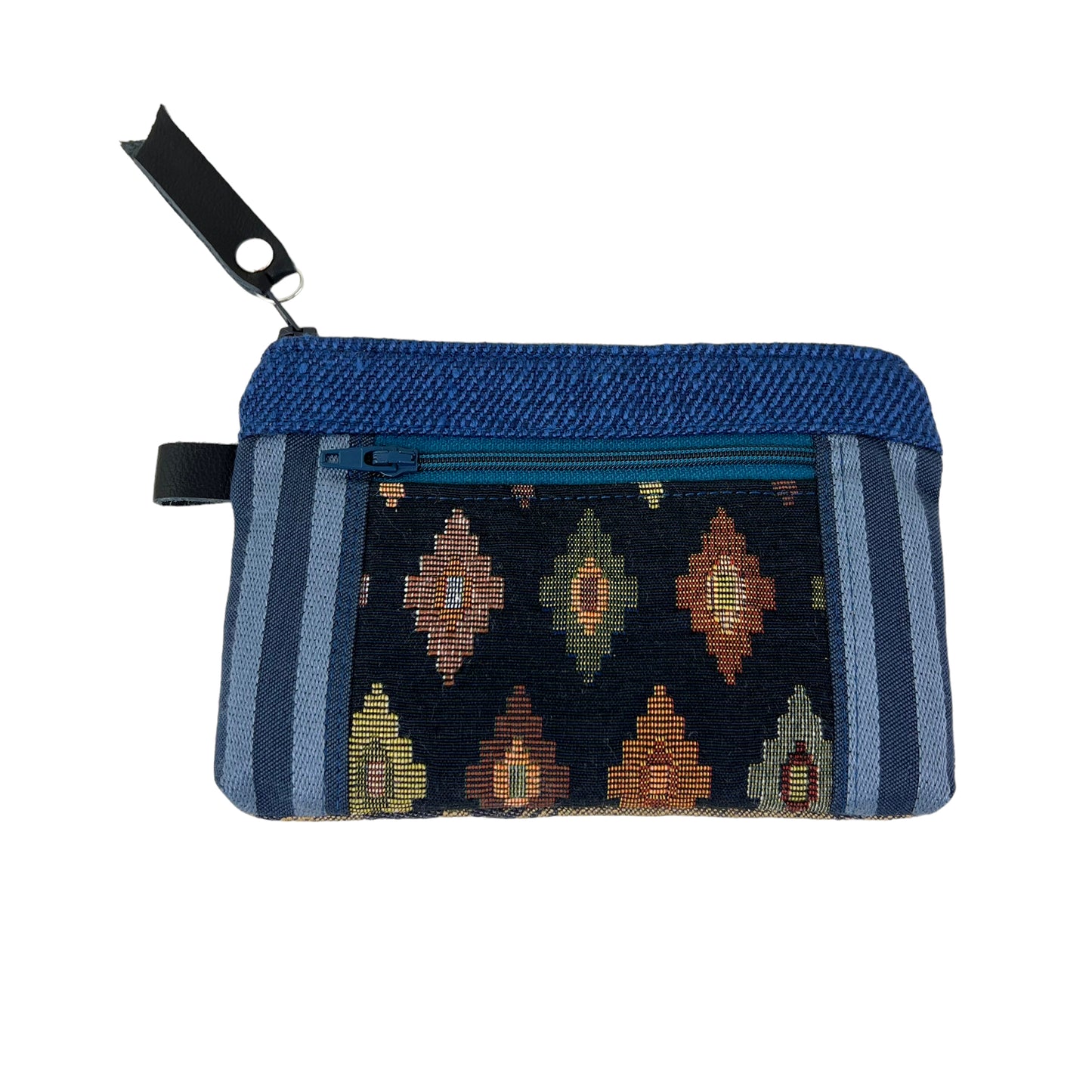 Blue Patchwork Tapestry Zipper Card Wallet