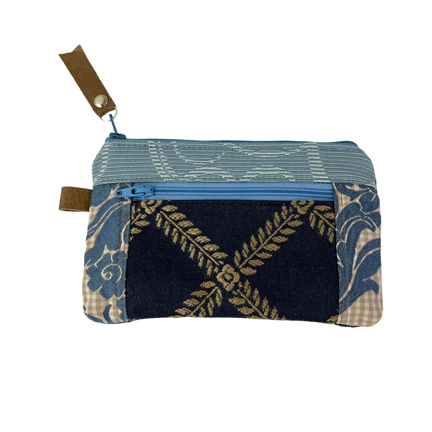 Small Zipper Card Tapestry Wallet Pale Blue Wheat Patchwork