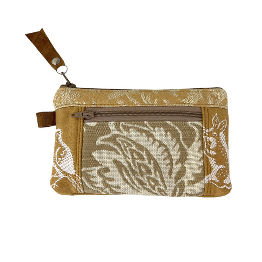 Ivory Beige Gold Patchwork Tapestry Zipper Card Wallet