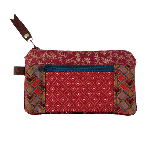 Small Zipper Card Tapestry Wallet Red Teal Zipper Patchwork