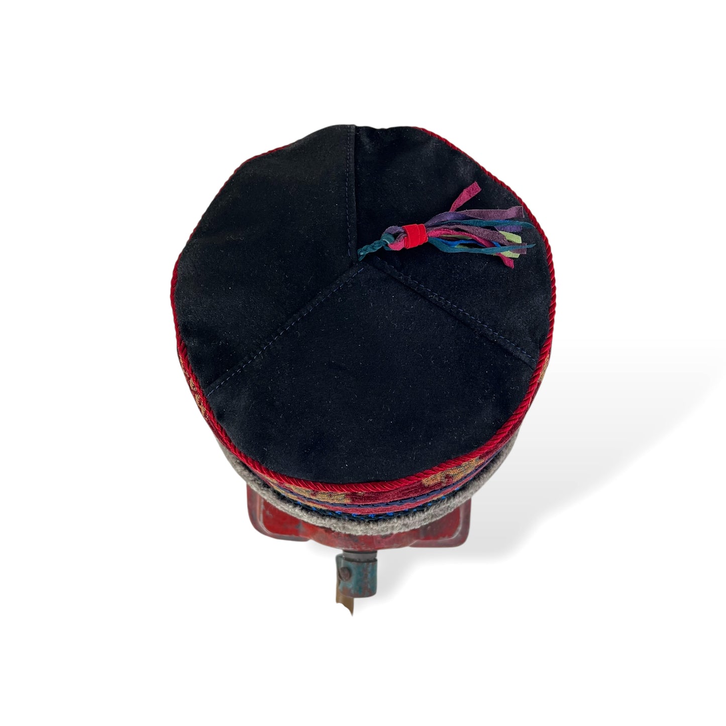 Black Top Tibetan Pillbox Hat Medium