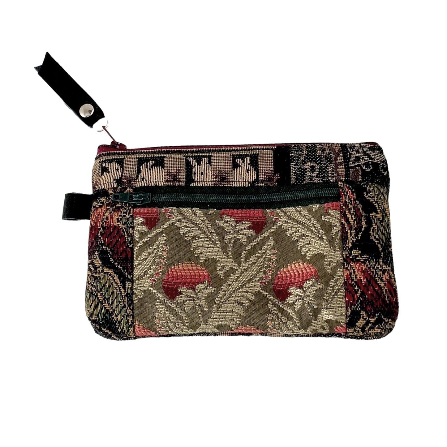 Green Black Patchwork Tapestry Zipper Card Wallet