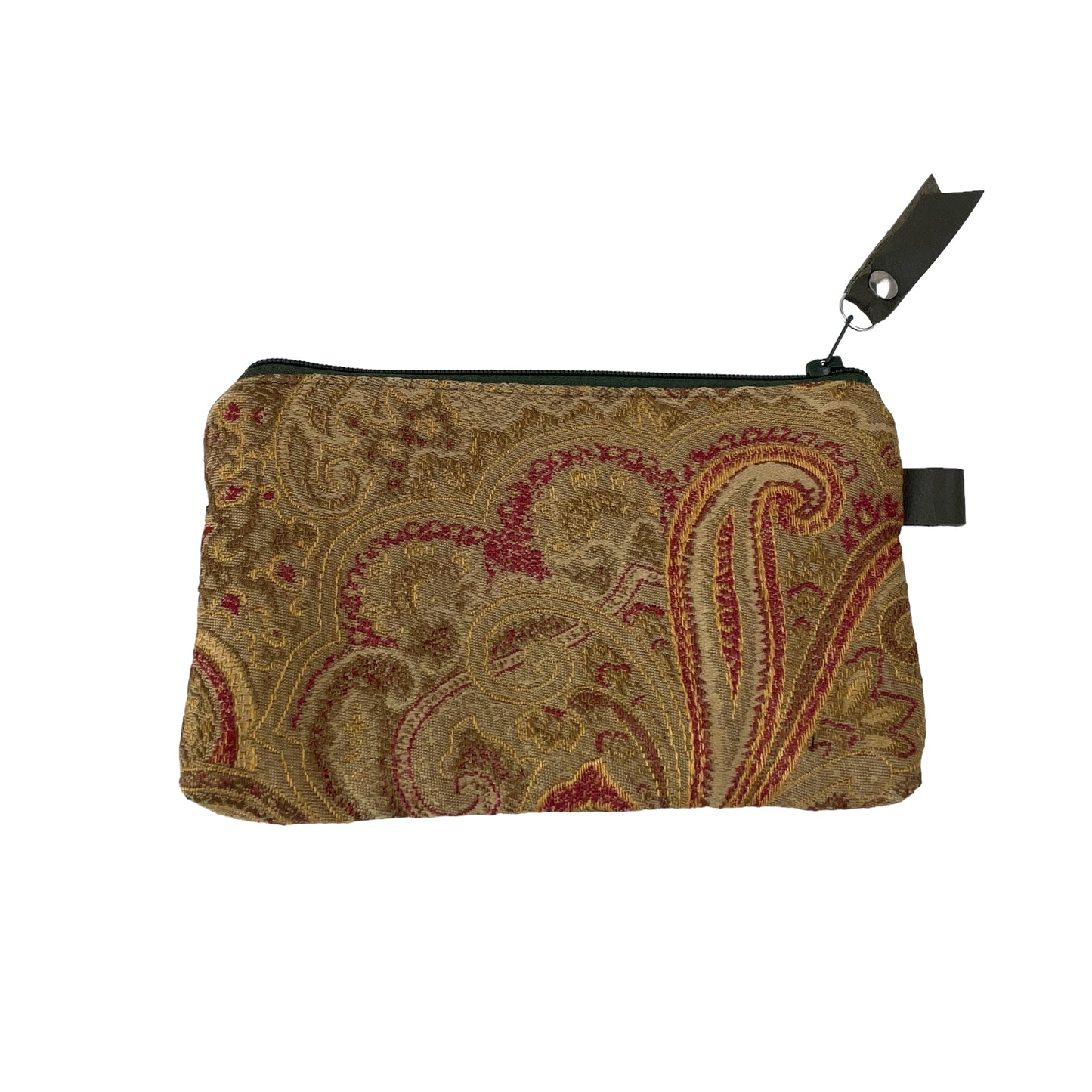 Rust Orange Green Patchwork Tapestry Zipper Card Wallet