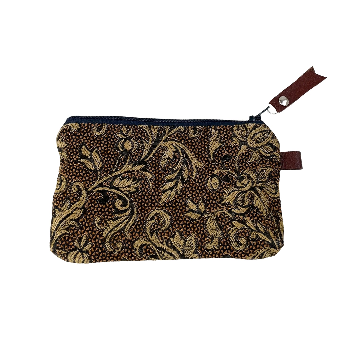 Brown Green Taupe Patchwork Tapestry Zipper Card Wallet