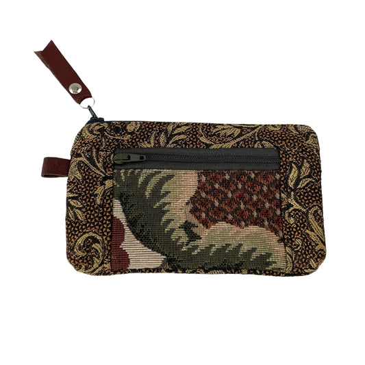 Brown Green Taupe Patchwork Tapestry Zipper Card Wallet