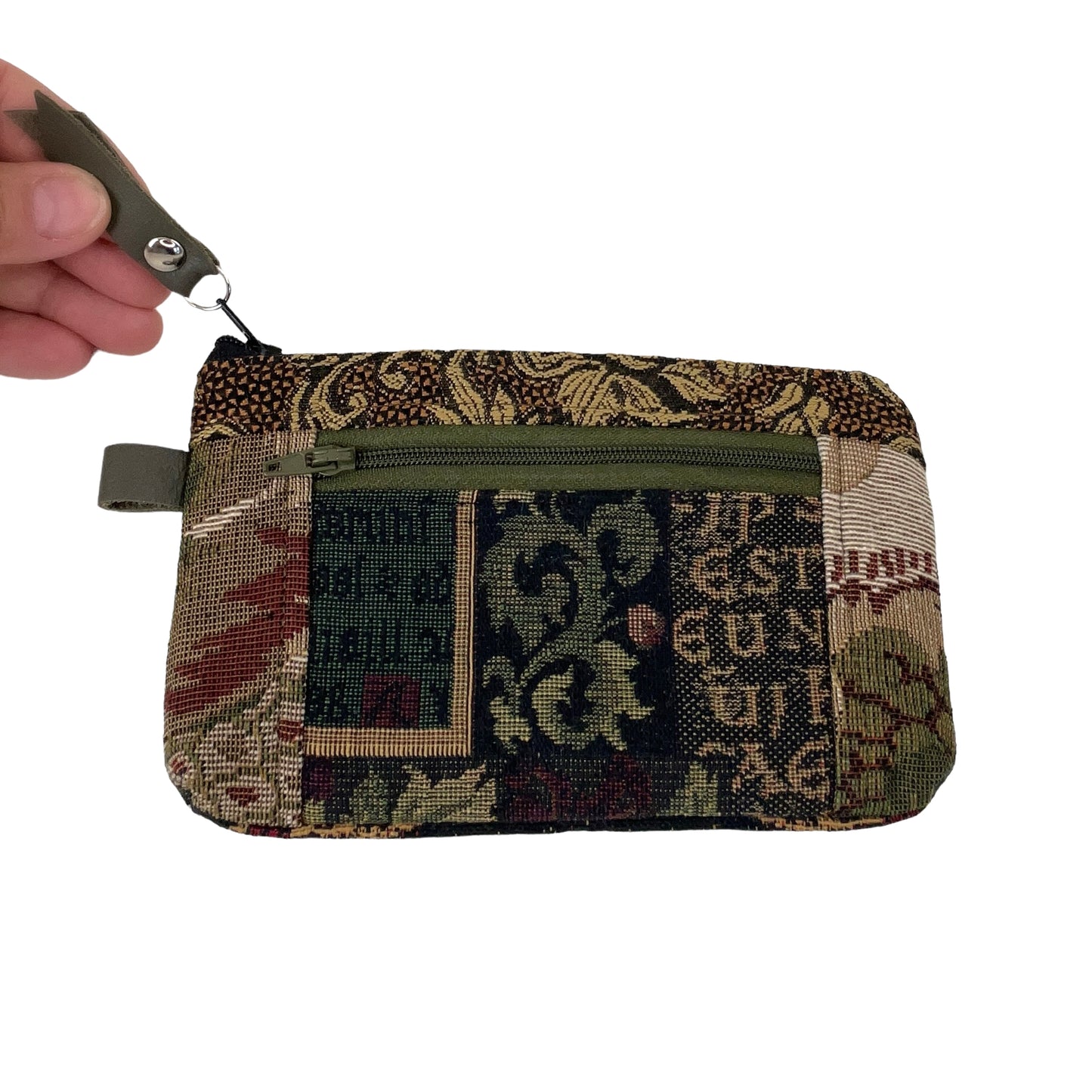 Black Green Brown Patchwork Tapestry Zipper Card Wallet