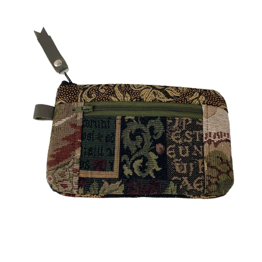 Black Green Brown Patchwork Tapestry Zipper Card Wallet