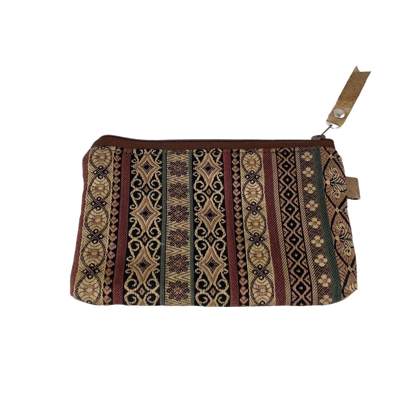 Brown Grey Orange Patchwork Tapestry Zipper Card Wallet