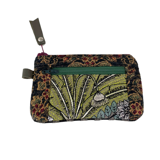 Black Green Patchwork Tapestry Zipper Card Wallet