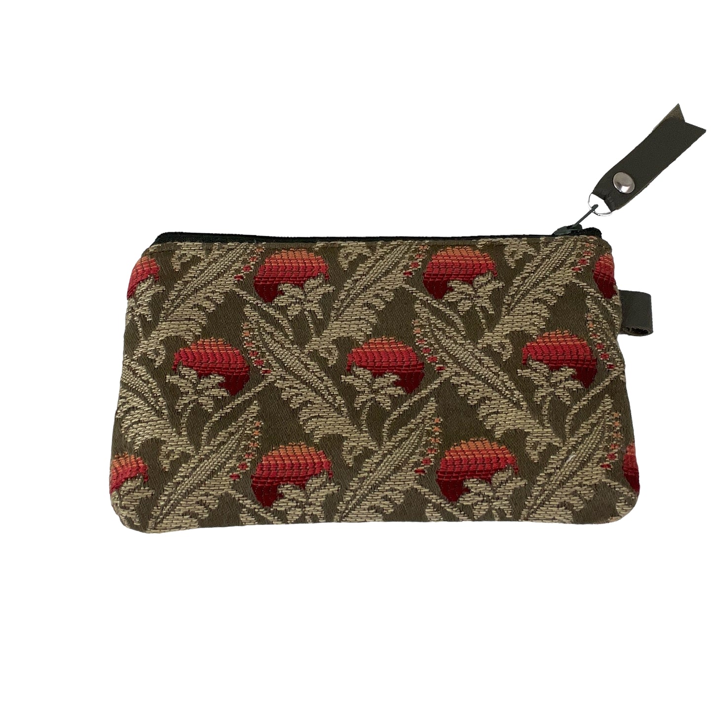 Brown Green Taupe Patchwork Tapestry Zipper Card Wallet