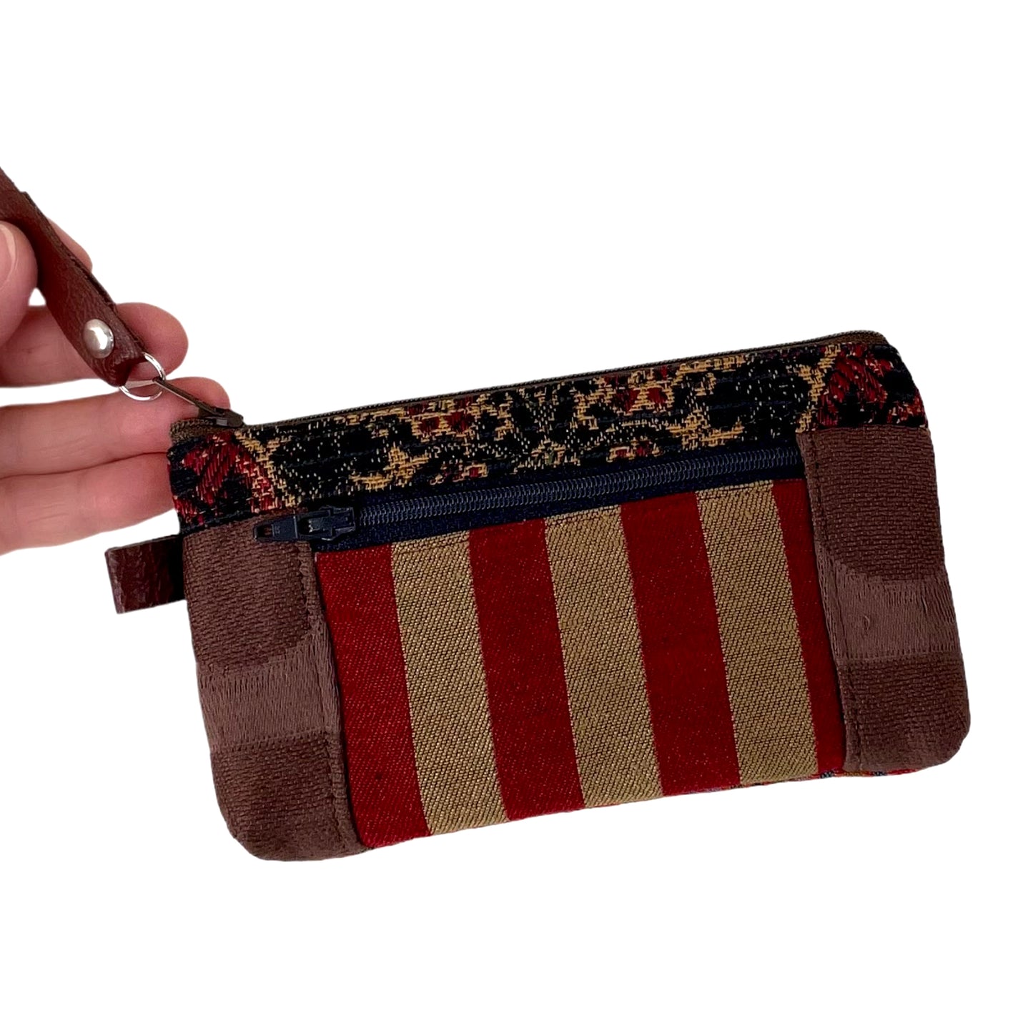 Red Black Gold Patchwork Tapestry Zipper Card Wallet