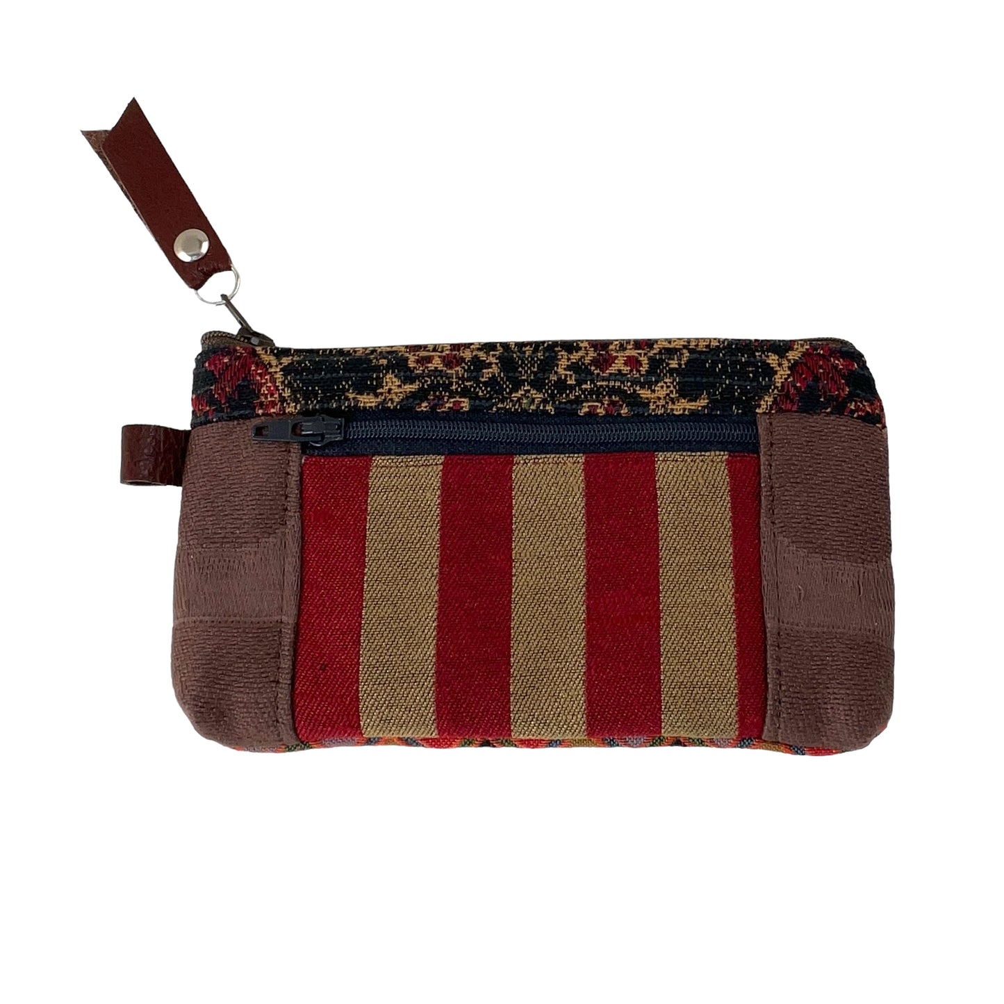 Red Black Gold Patchwork Tapestry Zipper Card Wallet