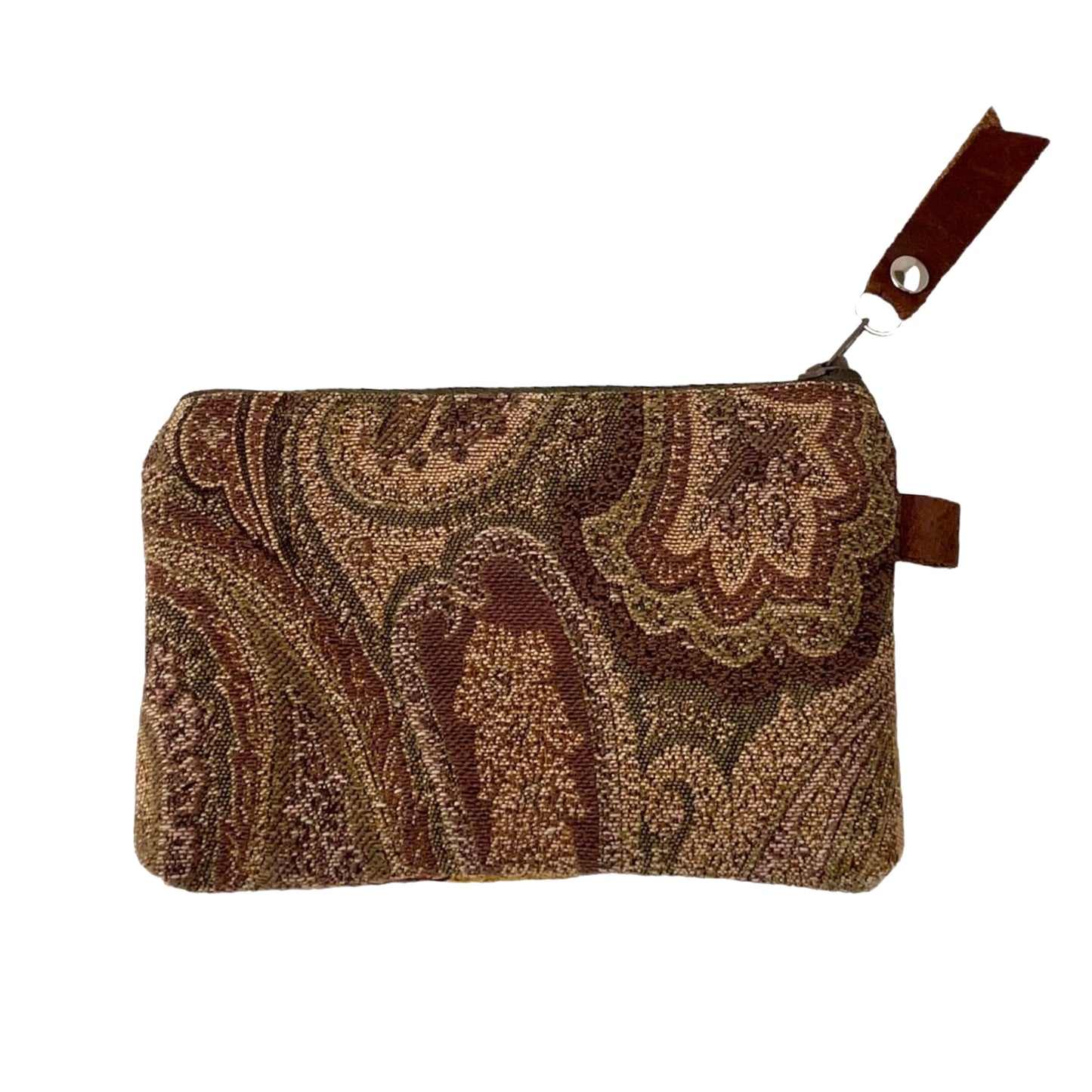 Orange Gold Grey Patchwork Tapestry Zipper Card Wallet