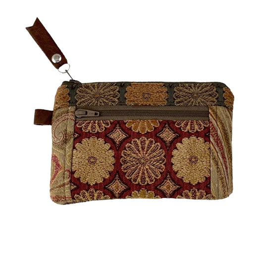 Orange Gold Grey Patchwork Tapestry Zipper Card Wallet