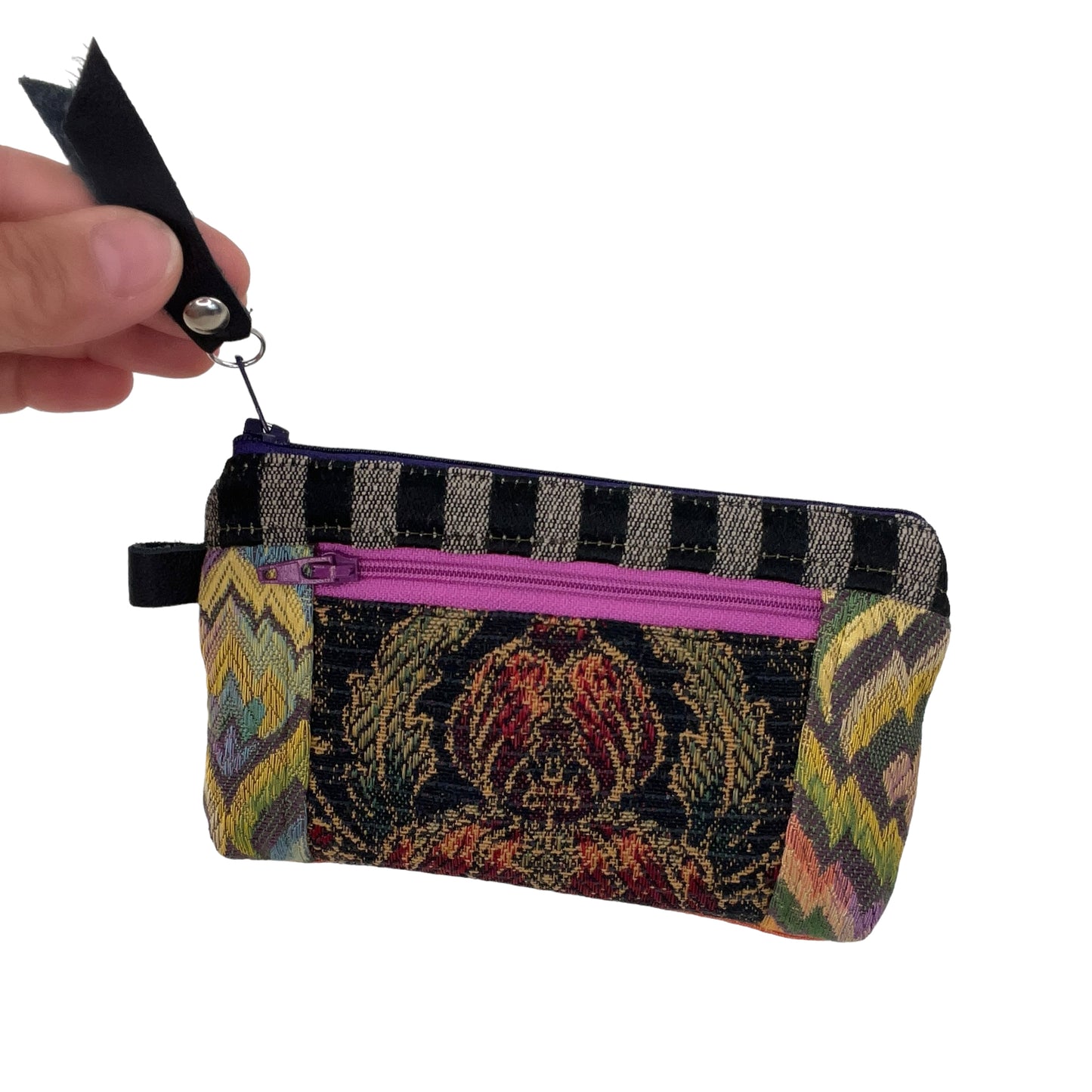 Black Yellow Orange Patchwork Tapestry Zipper Card Wallet