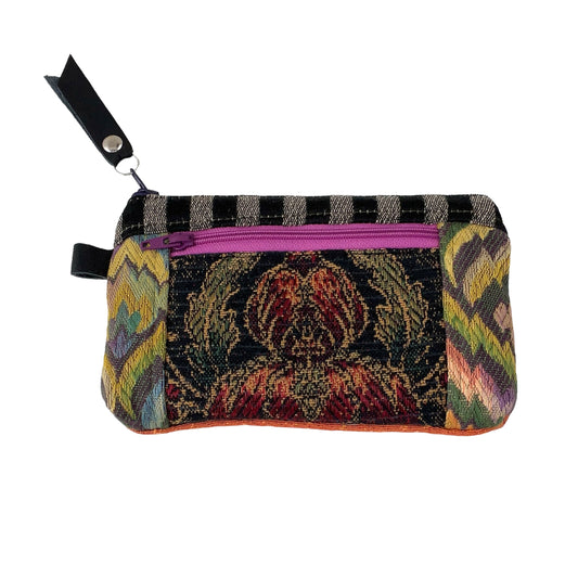 Black Yellow Orange Patchwork Tapestry Zipper Card Wallet