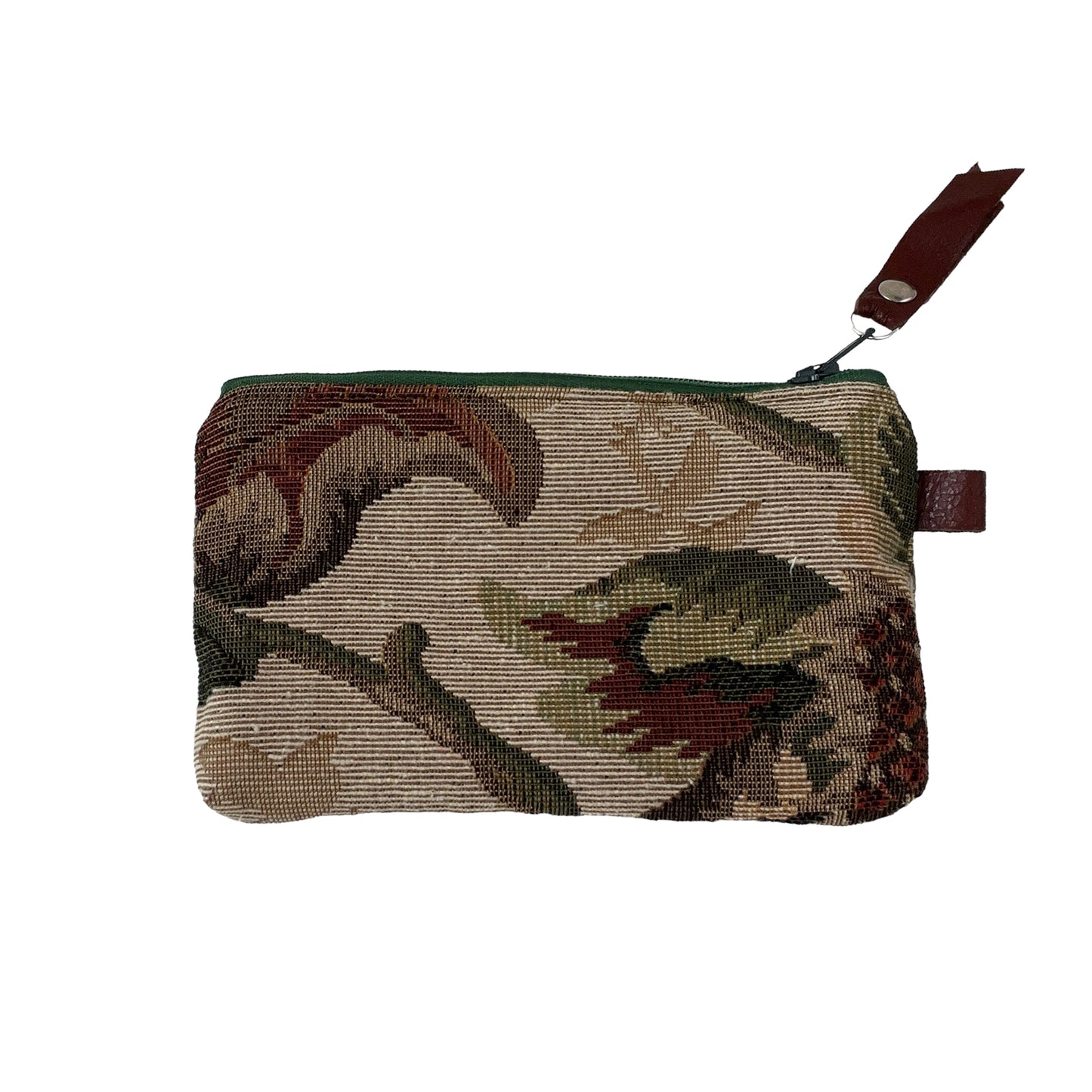 Brown Green Black Patchwork Tapestry Zipper Card Wallet