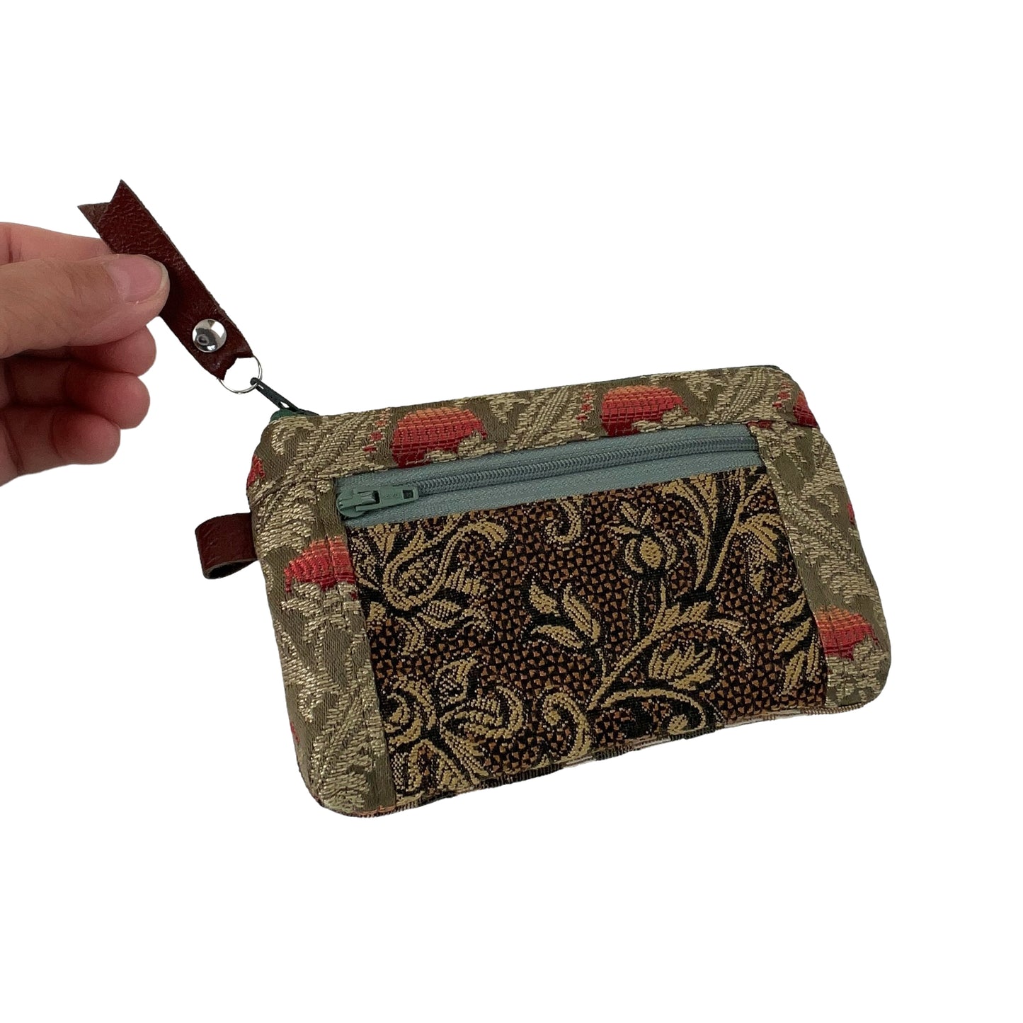 Brown Green Black Patchwork Tapestry Zipper Card Wallet