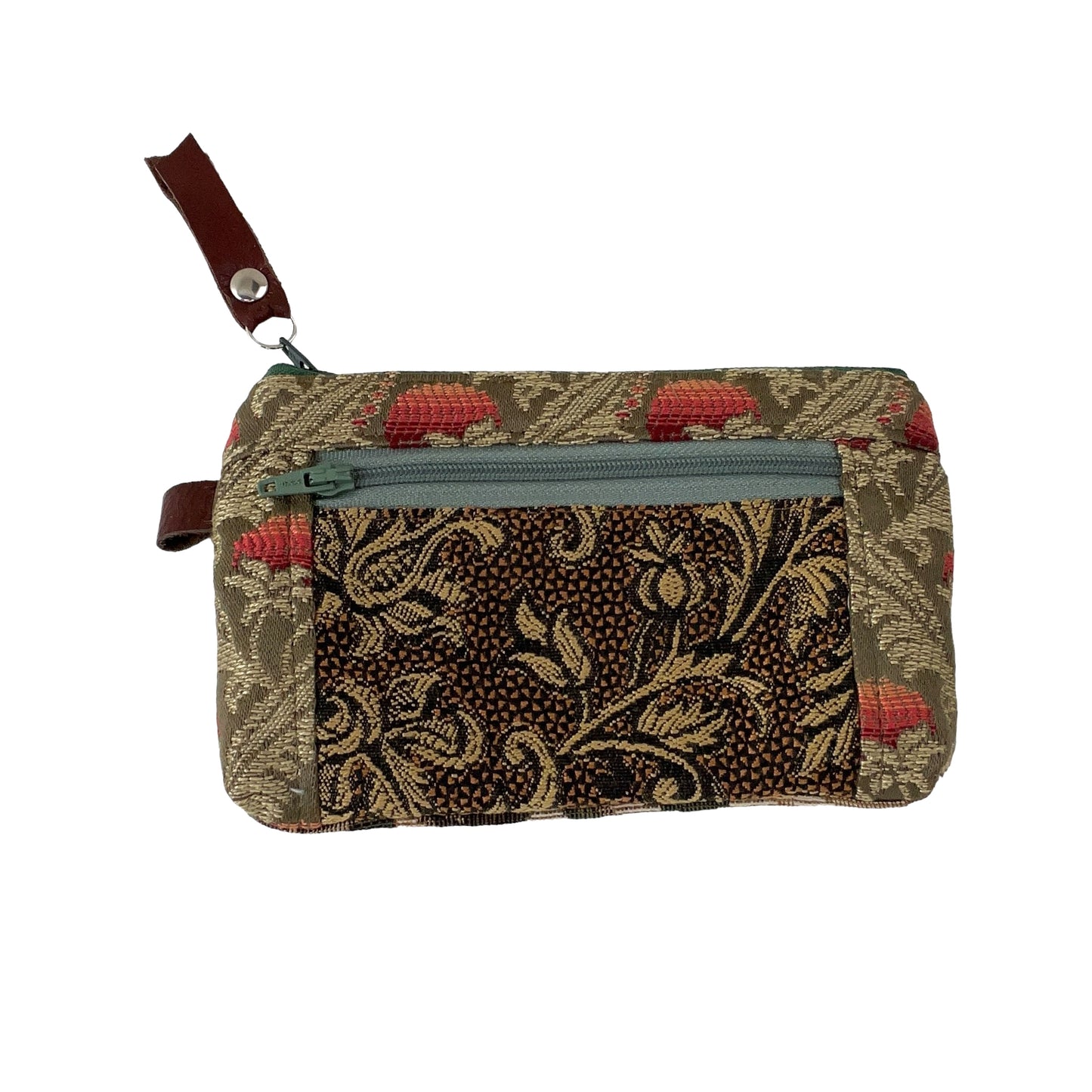 Brown Green Black Patchwork Tapestry Zipper Card Wallet