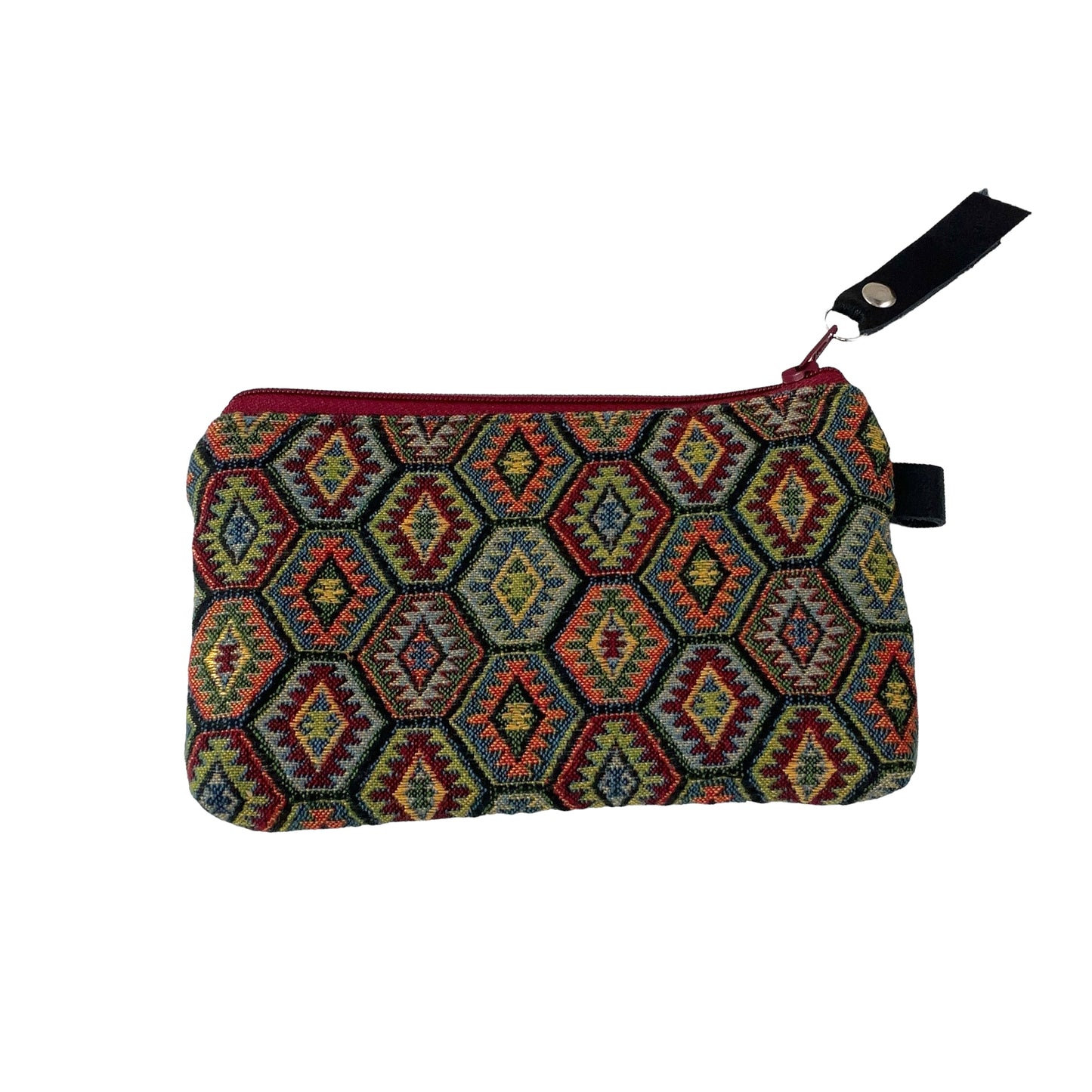 Green Red Orange Patchwork Tapestry Zipper Card  Wallet