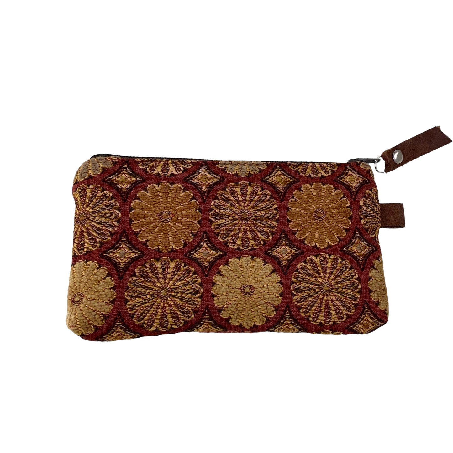 Rust Grey Gold Patchwork Tapestry Zipper Card Wallet