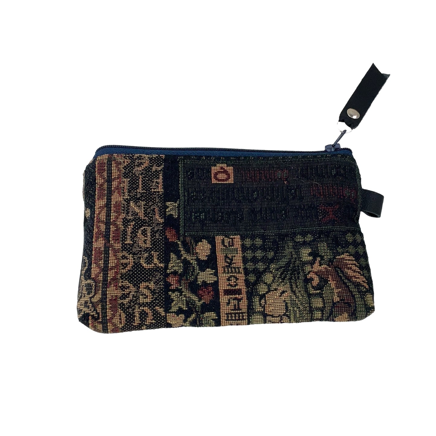 Black Grey Blue Patchwork Tapestry Zipper Card Wallet