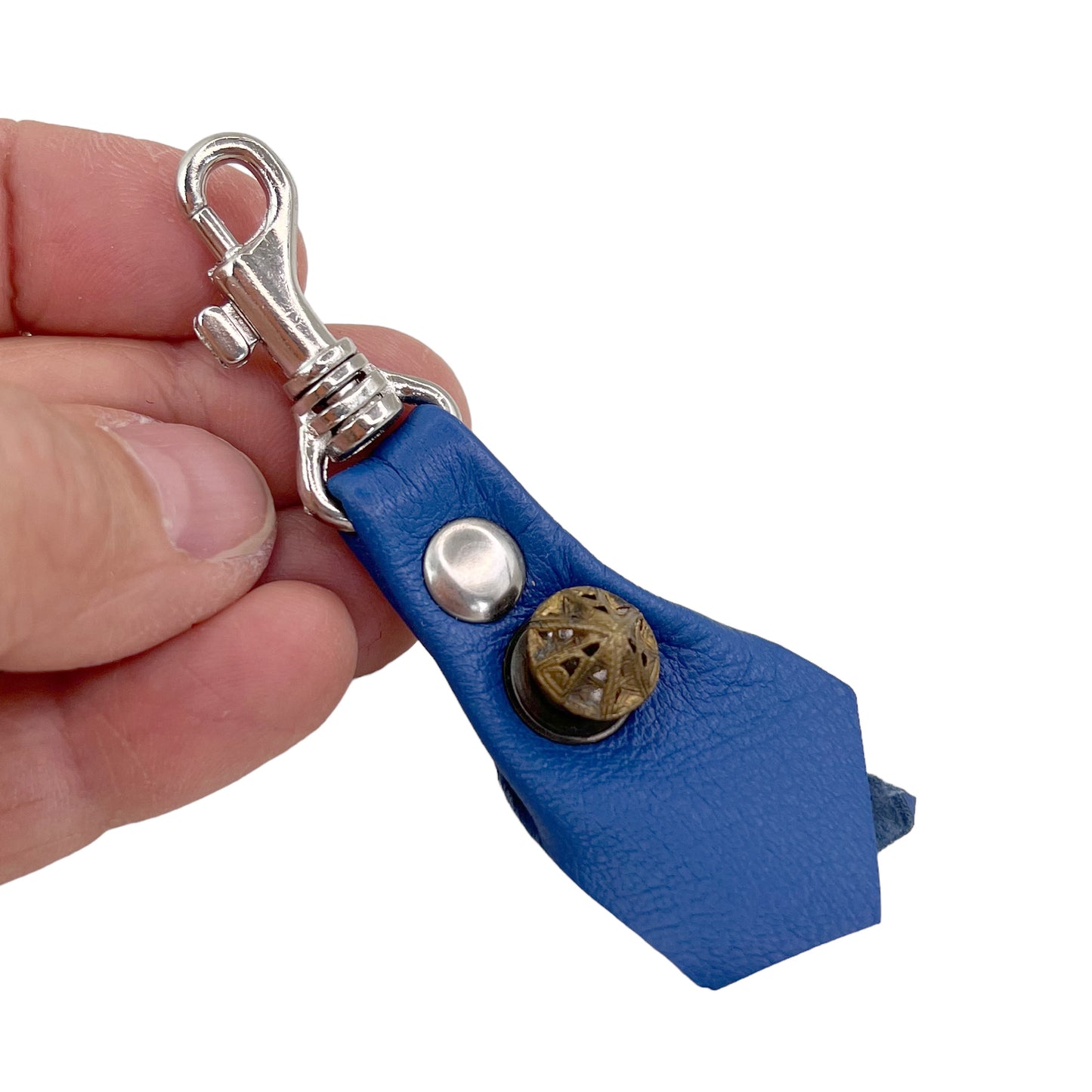 Zipper Fob Blue Lamb Leather Spring Hook