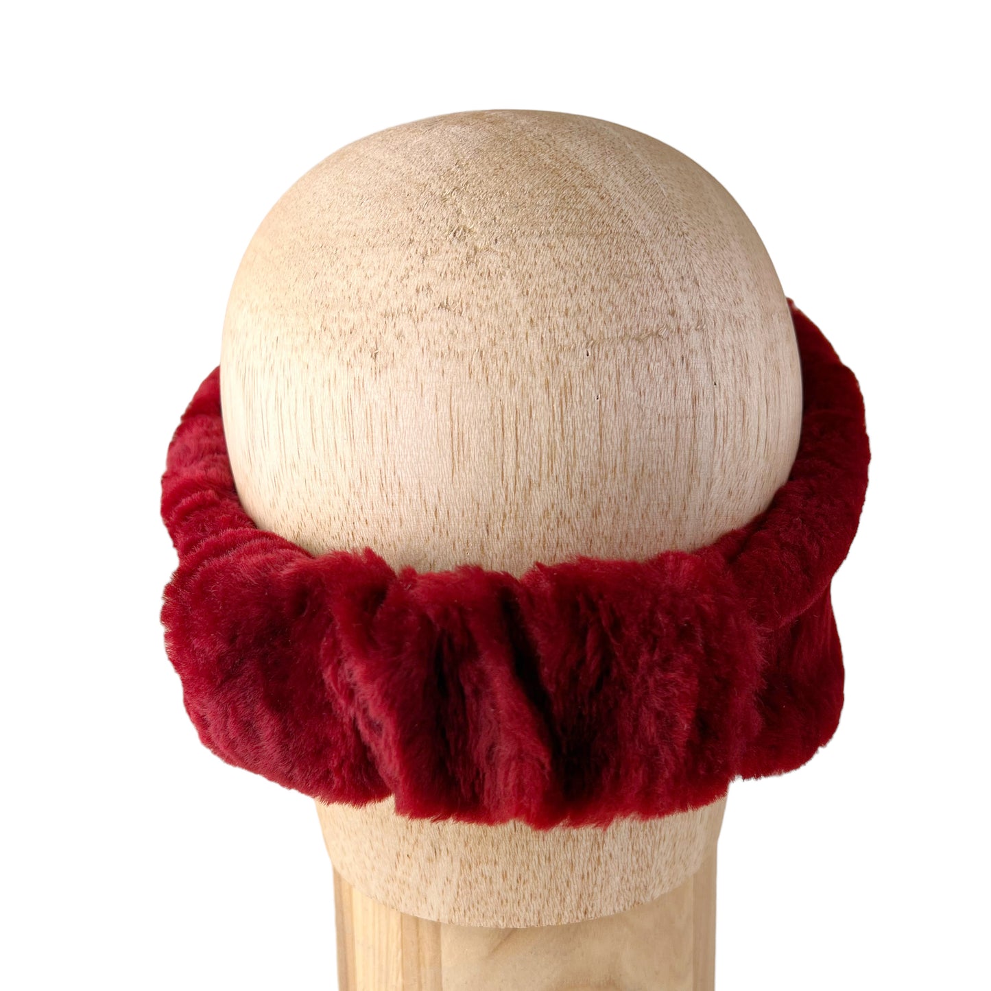 Soft Ruby Red Alpine Ear and Head Sheep Shearling Fur Band