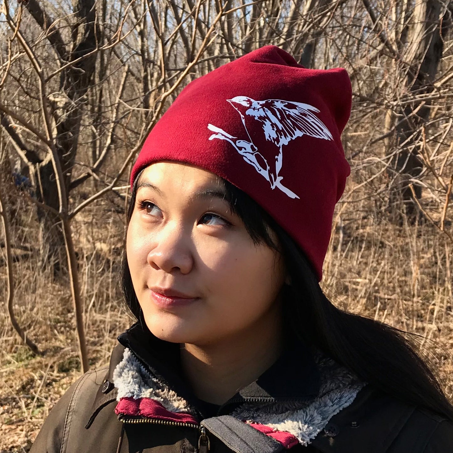 Wings Up Slouchy Bird  Toque Hat Burgundy Red
