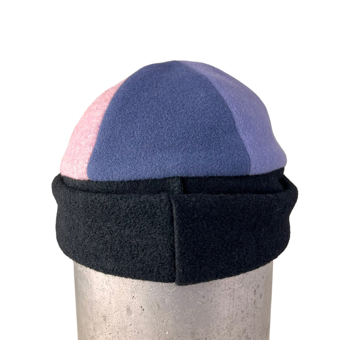 Beanie Wool Cap Slouchy Toque Large Blue Mauve and Black