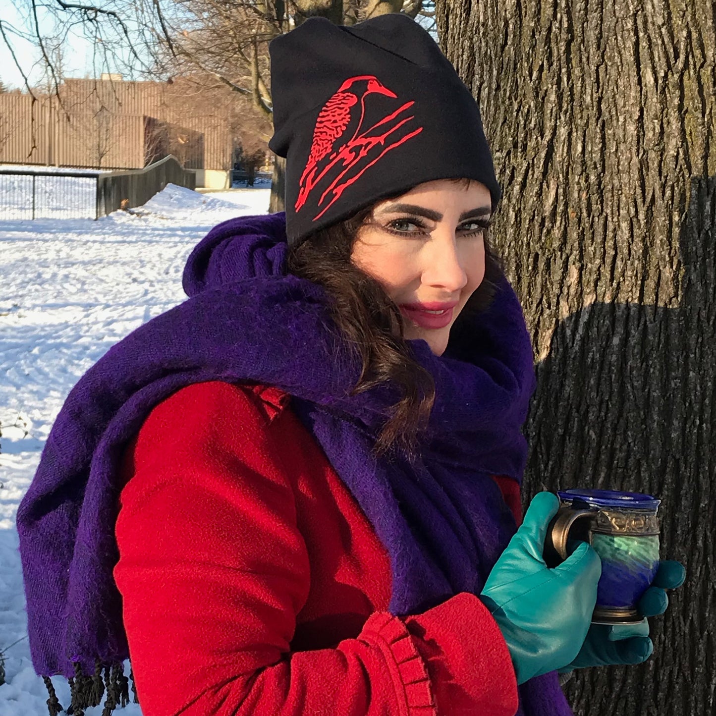 Black Cotton Slouchy hat Downey Woodpecker