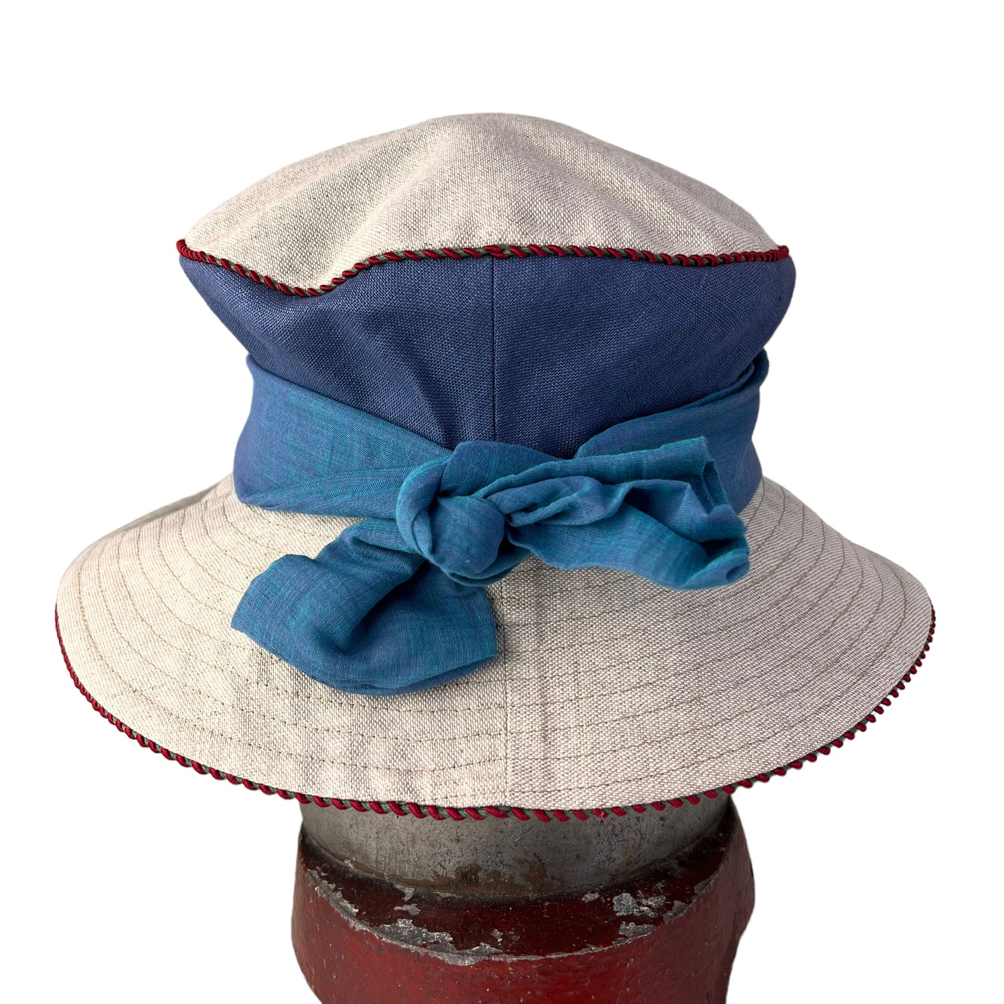 Zinnia Design Linen Wide Rim Sun Hat Size Large Olive Blue