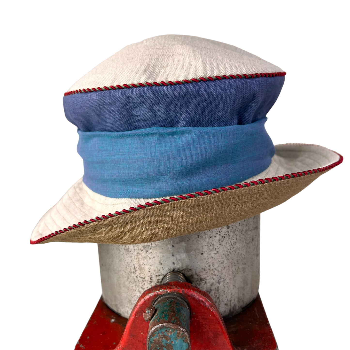 Zinnia Design Linen Wide Rim Sun Hat Size Large Olive Blue
