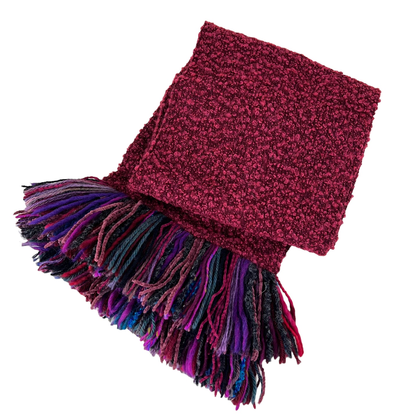 Boucle Double Knit Layer Fringe Scarf Raspberry Red